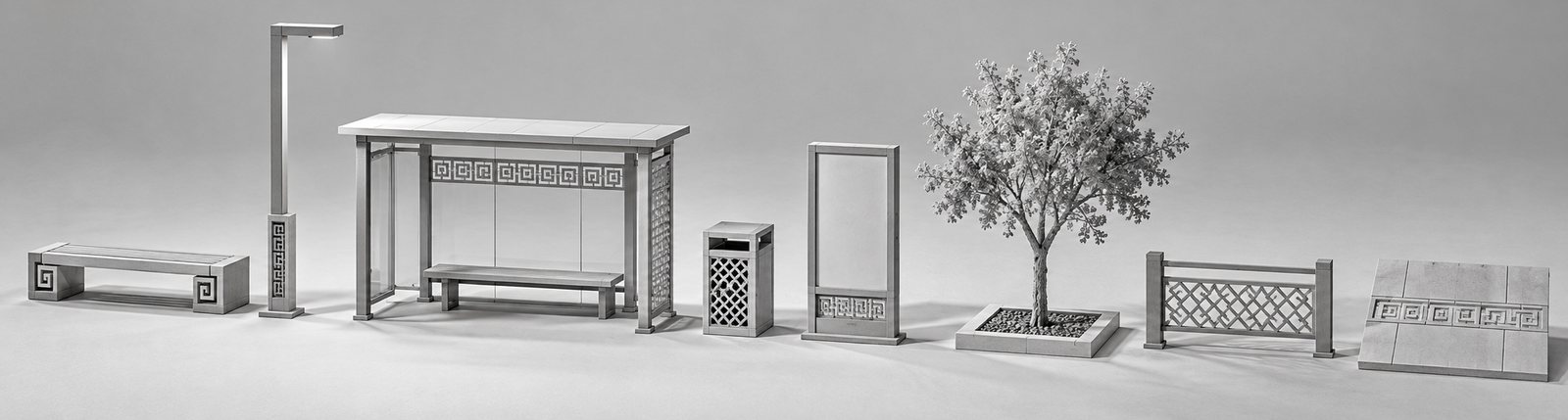 模型示意：成套城市家具