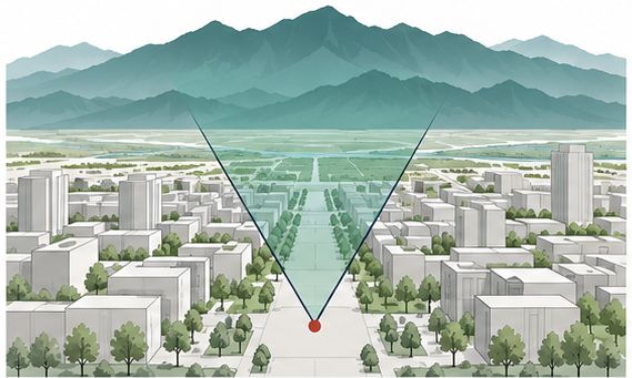 示意：观山视廊：从公共开敞点核实望山方向